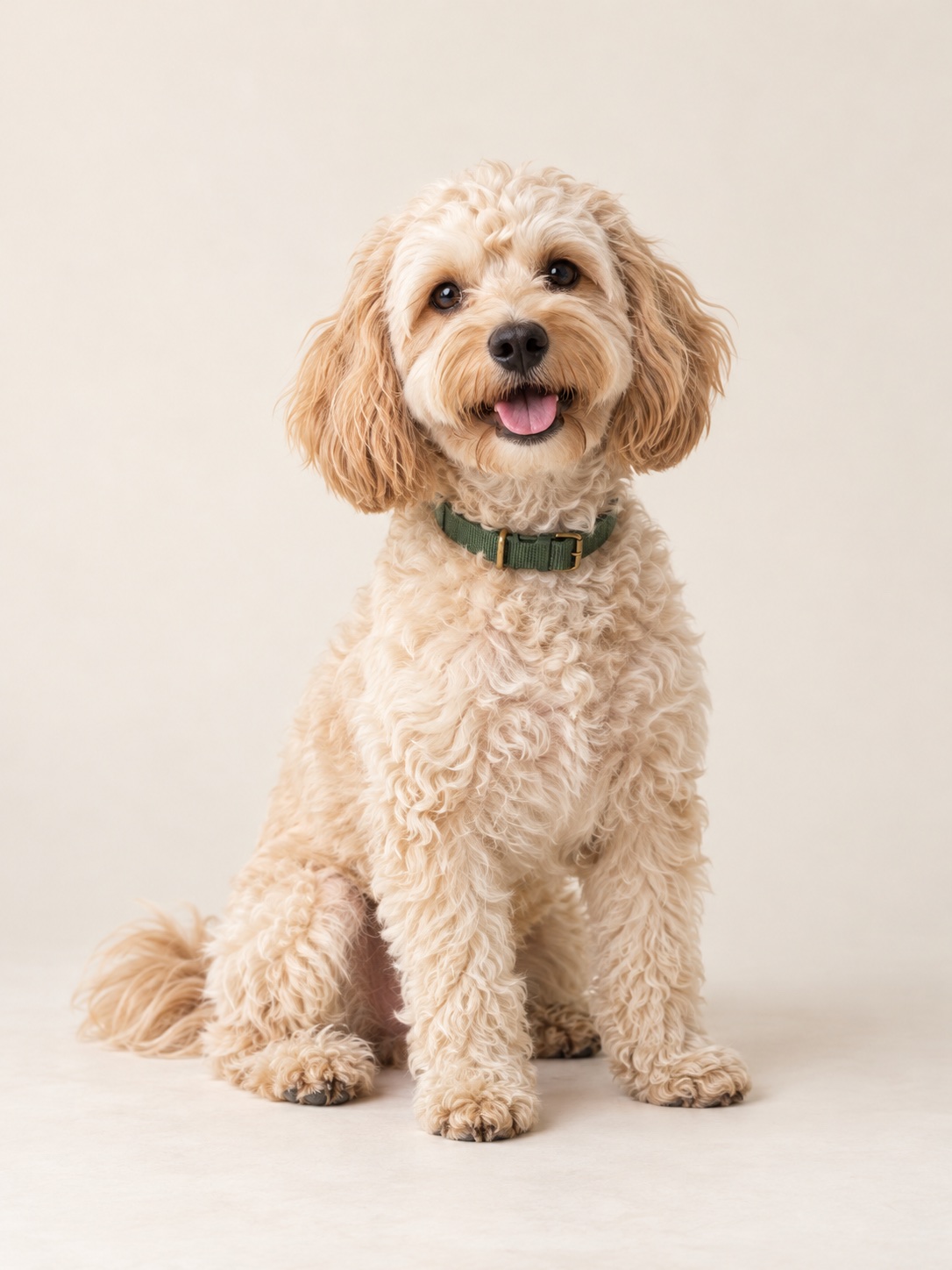Illustrative portrait of a small cream-colored dog